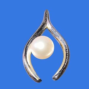 Vintage Estate Mikimoto Akoya Pearl & Sterling Silver Wishbone Pendant